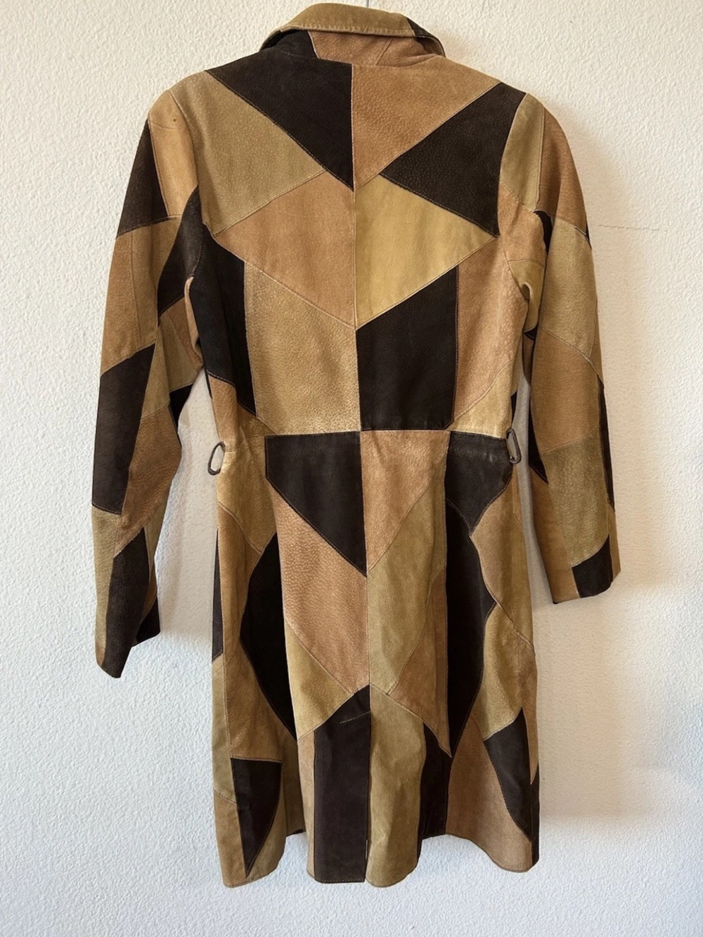 Vintage 90s Suede Patchwork Leather Coat Brown Tan Boho Y2K Small Penny Lane - Picture 3 of 16